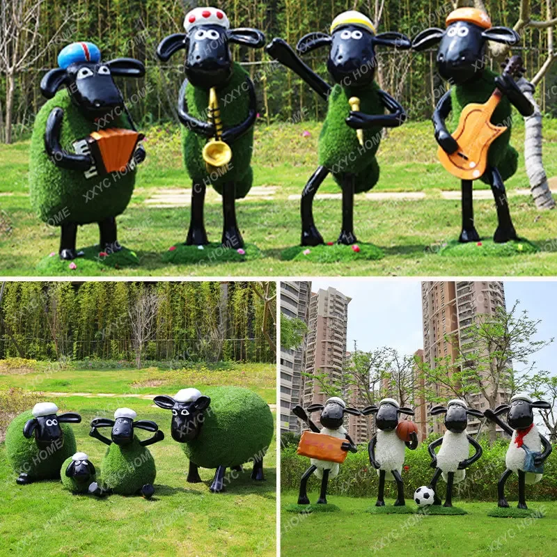 Outdoor Cartoon Flocking Turf Sheep Landscaping Landscape Park Lawn Garden Animal Sculptured Ornaments