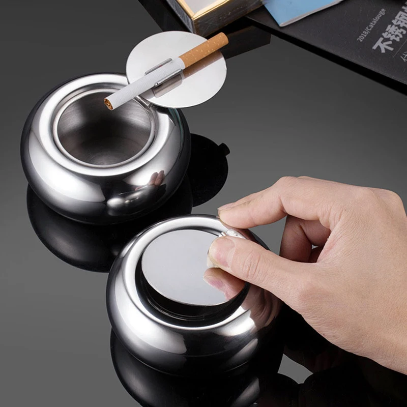 منفضة سجائر من الفولاذ المقاوم للصدأ بتصميم مقاوم للرياح، مسند سيجارة آمن، حواف ناعمة لشرفة الفناء الخارجية والاستخدام المنزلي