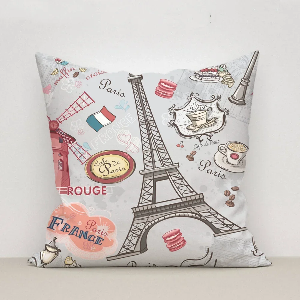 Eiffel Tower Cushion Cover 45*45 Couple Pillow Pillowcases for Decorative Cushions Cover for Sofa Pilow Cases Body