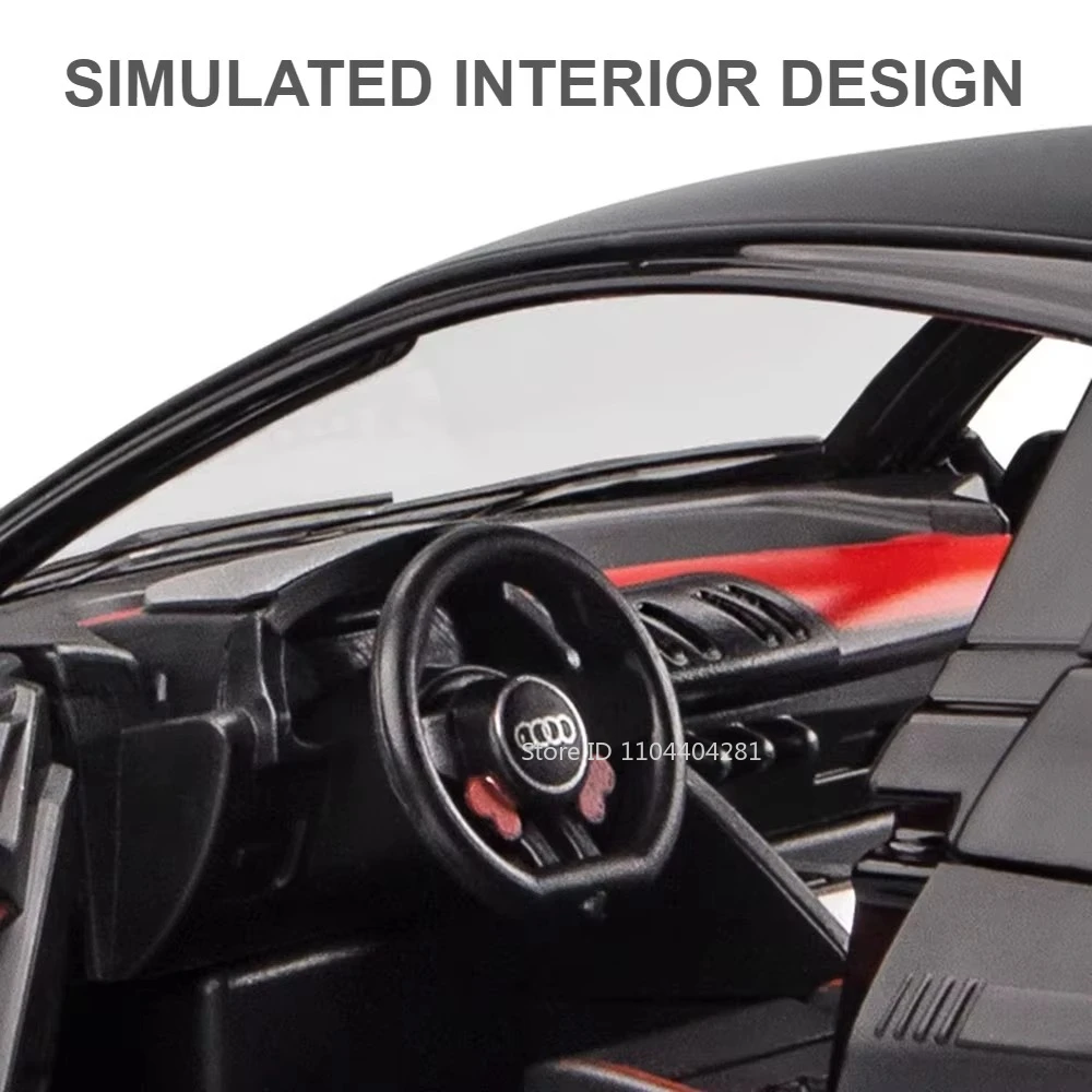 1:24 R8 V10 Plus RS7 Car Model Diecast Alloy Toys 4 Doors Opened with Sound Light Pull Back Miniature Vehices Fashion Home Decor