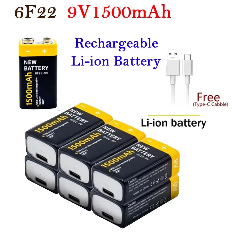 Roza cinnie USB-9V 1100mAh Li-ion Rechargeable Battery Type-C USB 6F22 9V Battery for RC Helicopter Model Microphone Toy