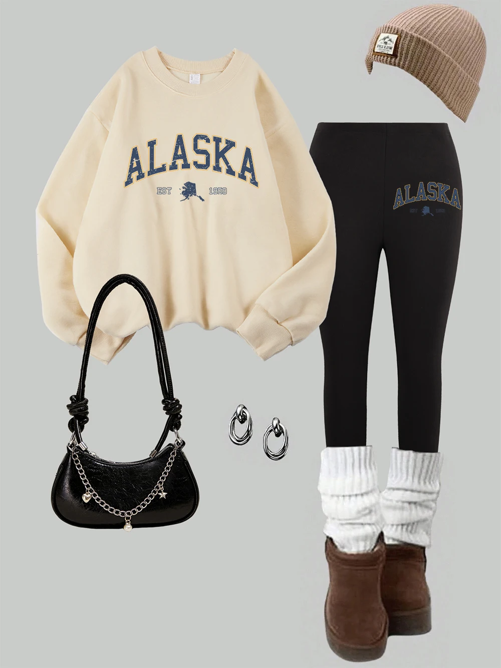 

Женские толстовки с принтом Alaska Est.1959 из 2 предметов, комплект леггинсов, уличная флисовая термобрюзка с капюшоном, зимняя повседневная женская одежда