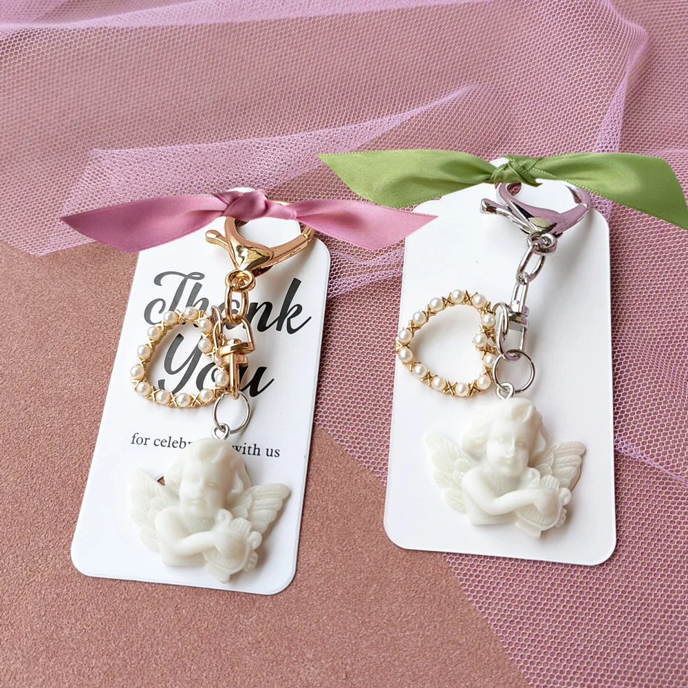 

Baby Shower Baptism Gift Angel heart keychain Christening Favor Return Gift First Birthday Party Gift Souvenir