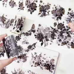 Vintage Black Blue Rose Floral Washi PET Tape for Planner Card Making DIY Scrapbooking Plan Decorative Sticker
