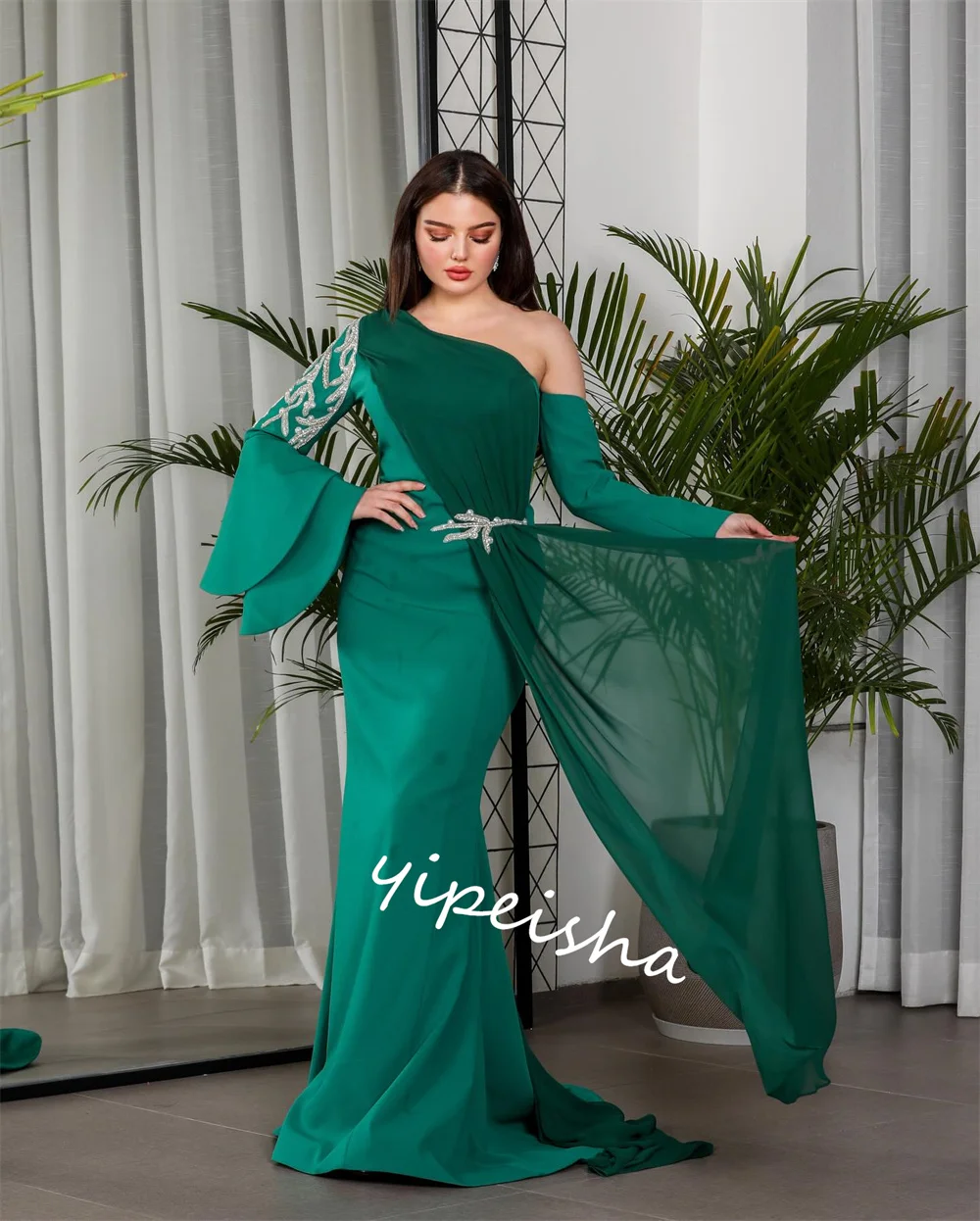 Prom Dress Jersey Beading Party Mermaid One-shoulder Bespoke Occasion Gown Long Dresses Saudi Arabia