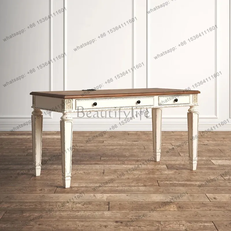 

American country birch solid wood desk white old French computer desk