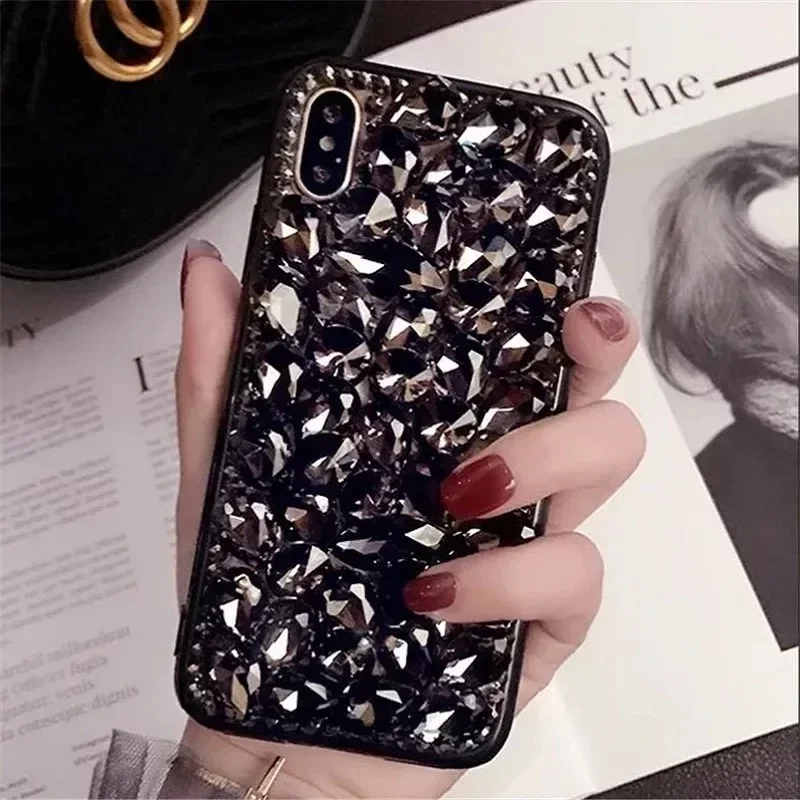 S22 Ultra Glas Dicke Strass Fall Für Samsung Galaxy S21 S20 Plus A51 A71 Hinweis 10 lite A20S Abdeckung Bling Telefon Gehäuse