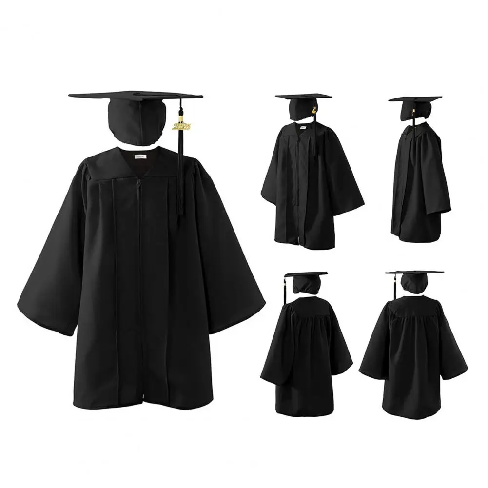 2025 Uniforme da laurea per bambini con cappello e chiusura con cerniera con nappa Abito da laurea elementare Abiti da festa di laurea per bambini