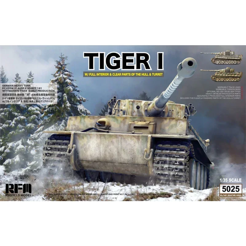 

1/35 Ryefield model Rm-5025 German heavy tank Tiger 1 Early production with Full Interior kit assembly Scale diy toys Model Kit