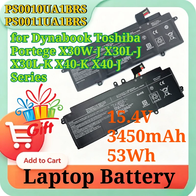PS0010UA1BRS PS0011UA1BRS 15.4V 53Wh Replacement Laptop Battery for Dynabook Toshiba Portege X30W-J X30L-J X30L-K X40-K X40-J