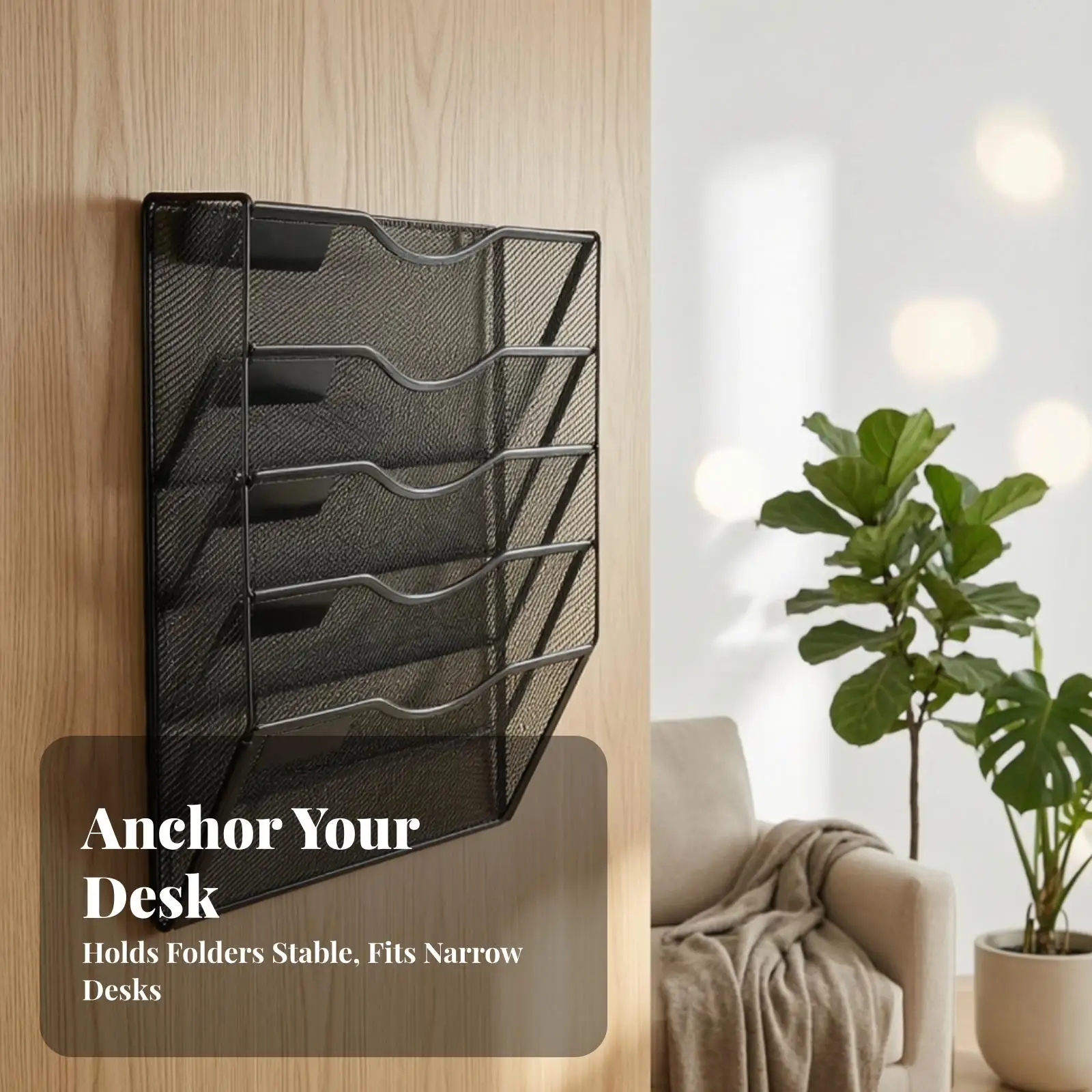 Vertical Wall Mount File Rack 5 Compartment Metal Mesh Storage for Office Classroom Home Workspace