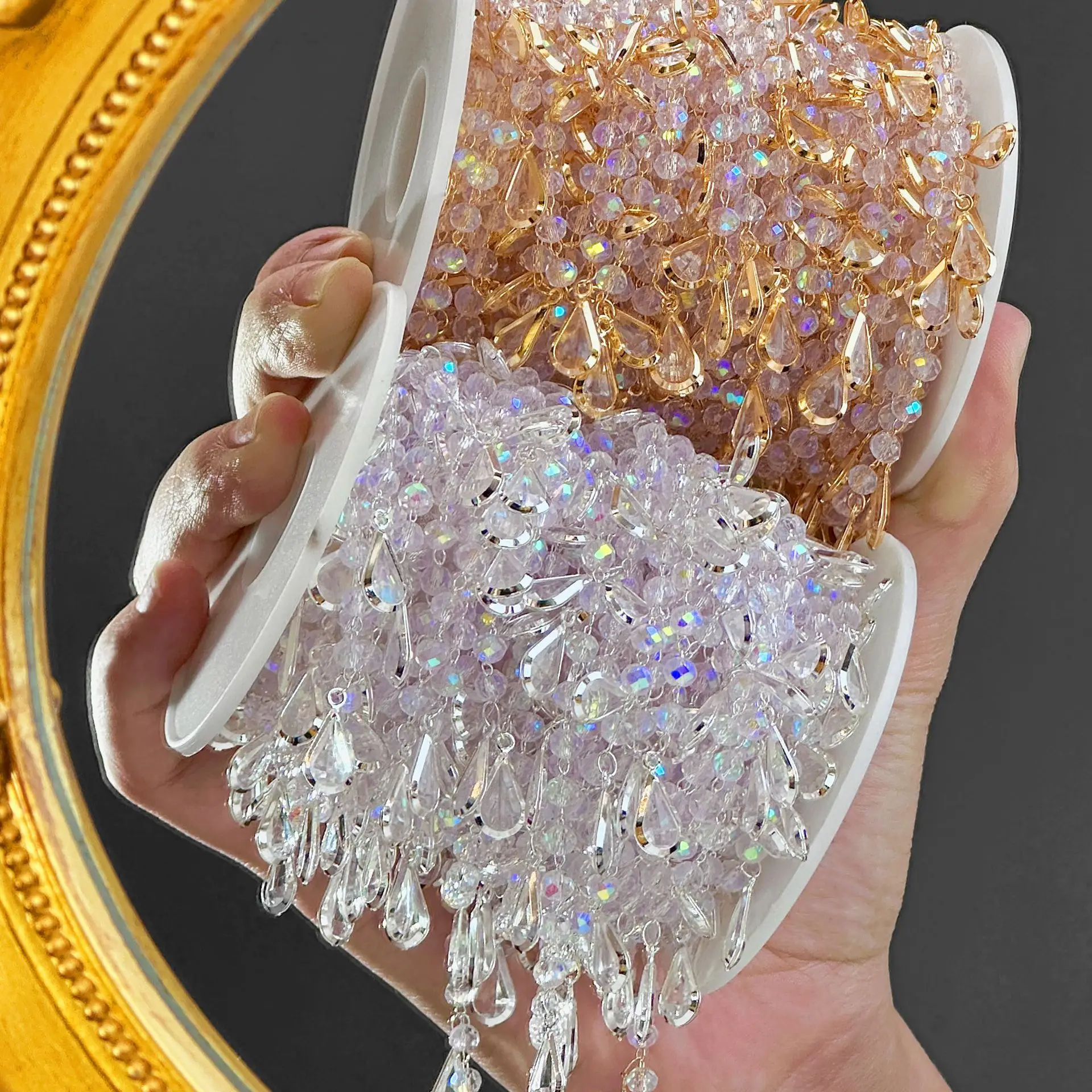 0,5/1/2M Klare Kristallweiße Wassertropfen-Quastenperlenkette DIY Halskette Kopfschmuck Schmuck Kleidung Wohnaccessoires – Detail 4