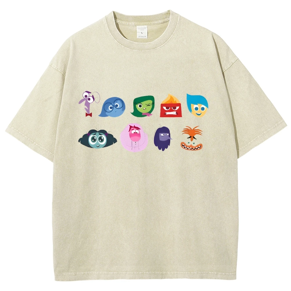 Colorful Cartoon Small Elements Print Women T-Shirt Loose Wash Fashion Short Sleeve Unisex Funny Cute Vintage Top Tee Summer