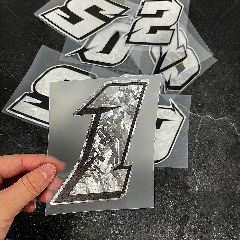 2PCS Silver Carbon Fiber Arabic Numbers Motorcycle Stickers Waterproof for Fairing Helmet Fuel Tank Front Fender Vinyl Decals