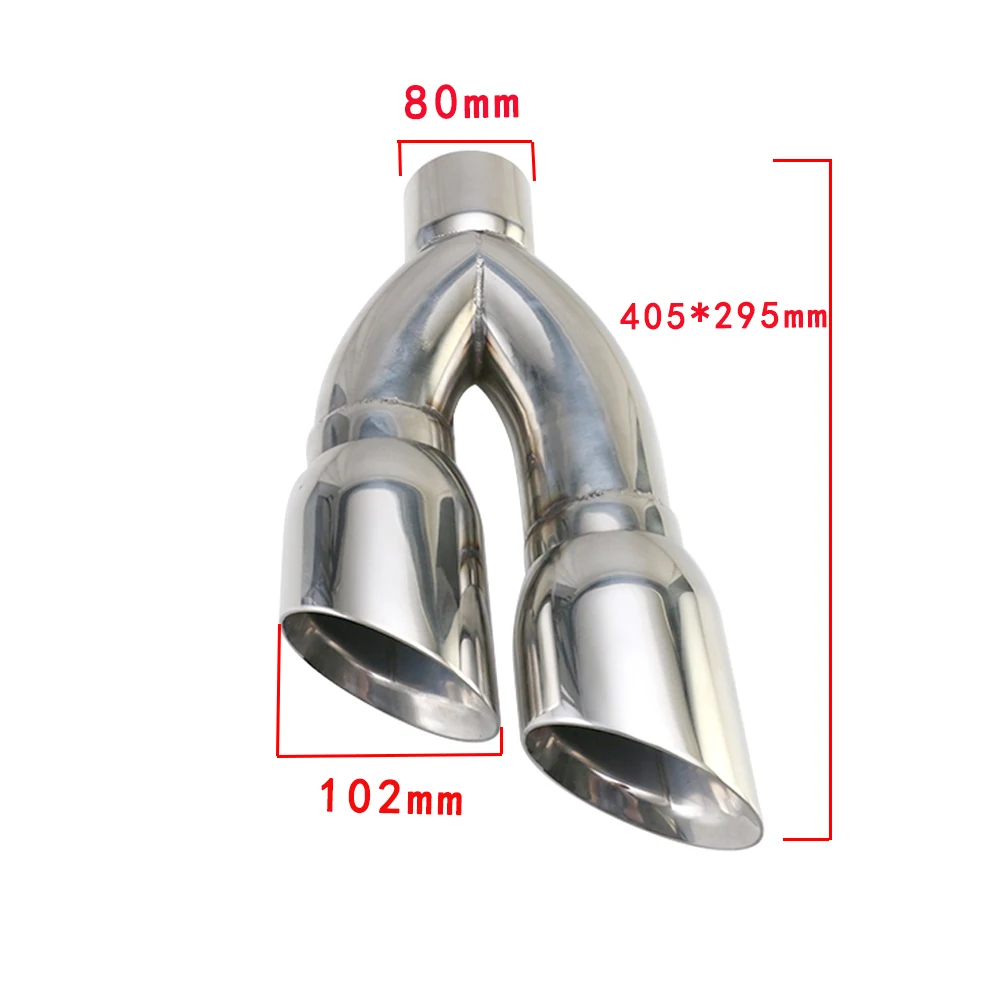 Stainless Steel Inter 80mm slant Exhaust Pipe 102mm double Outlet car end muffler