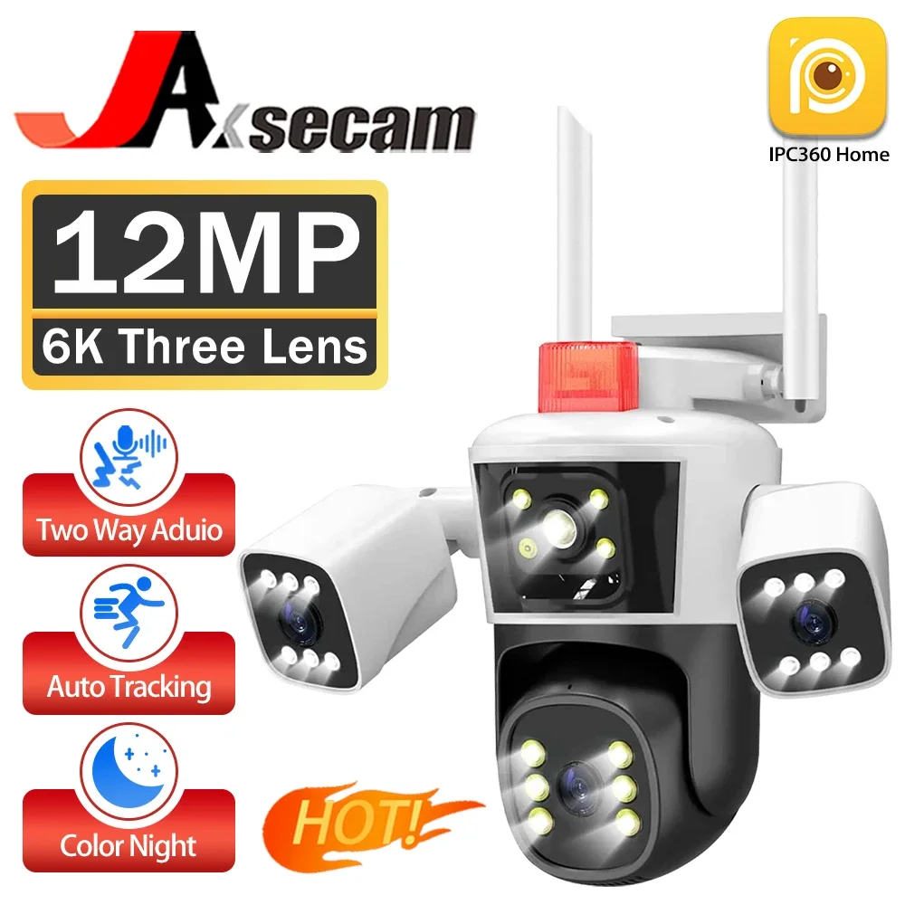 

12MP PTZ WiFi 6K Three Lens Screen Camera Outdoor Three Screens Protection Motion Detection Outdoor IP CCTV Survalance Cameras