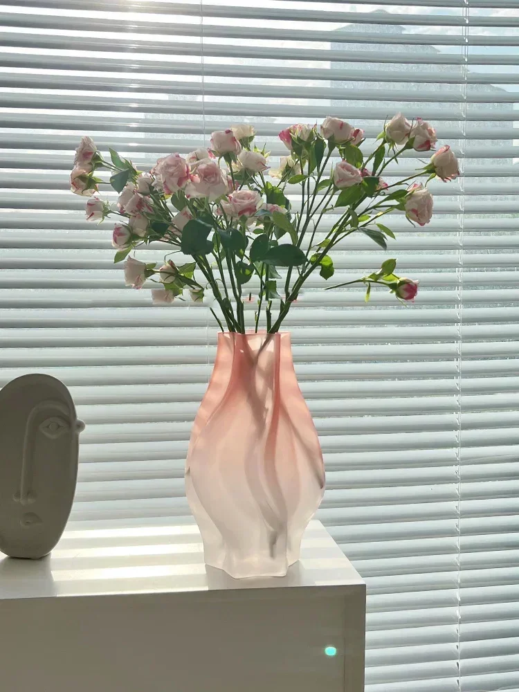 Light Luxury Creative Colorful Pattern Dry Flower Vase, Polished Glass Flower Pot for Living Room, Kitchen Countertop Decoration