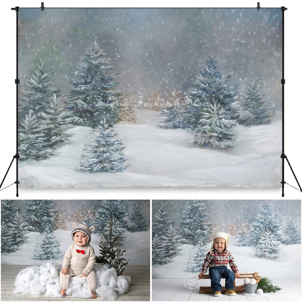 

Winter Forest Snowfall Photo Background Children Birthday Cake Smash Photography Backdrop Kids Portrait Photo Studio Props