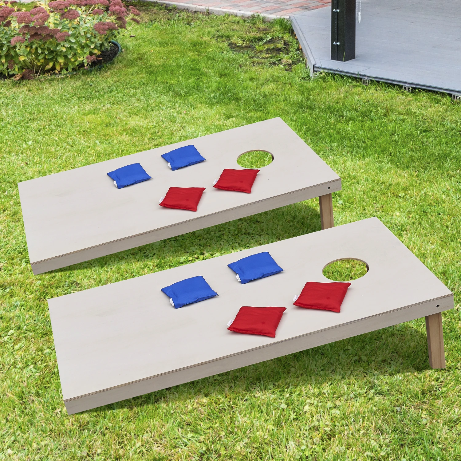 Wooden Cornhole Boards Set 4 x 2'', Portable Outdoor Yard Cornhole Game with 2 Wooden Cornhole Boards 8 Corn Hole Toss Bags and