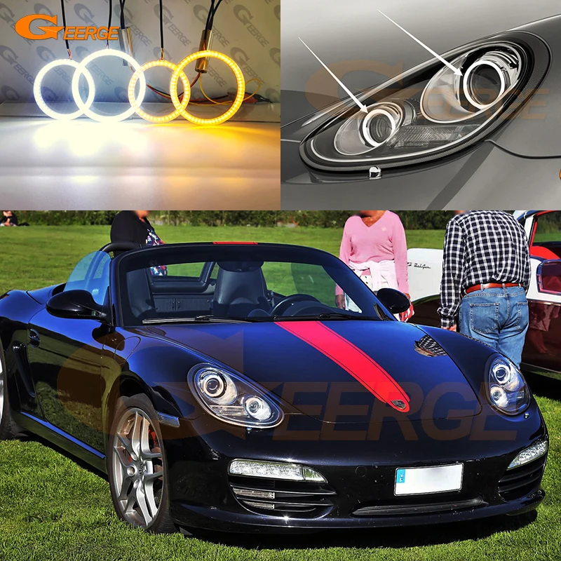 For Porsche 987 Boxster Cayman 2009 2010 2011 2012 2013 Xenon Headlight Ultra Bright SMD LED Angel Eyes Halo Rings Kit Day Light