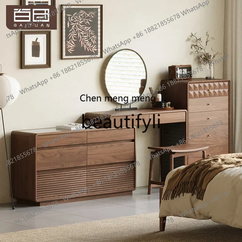 M178 New Chinese style North American black walnut cosmetic table solid wood dresser chest integrated bedroom chest of drawers29