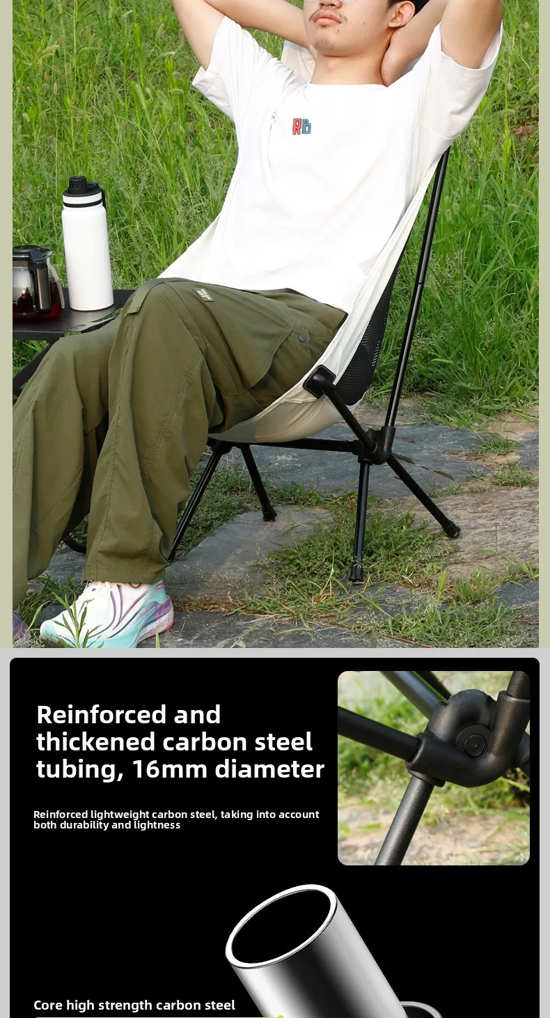 Atmungsaktiver, faltbarer Moon Chair mit hoher Rückenlehne für Camping, Angeln, Strand, Reisen und Garten. – Detail 9