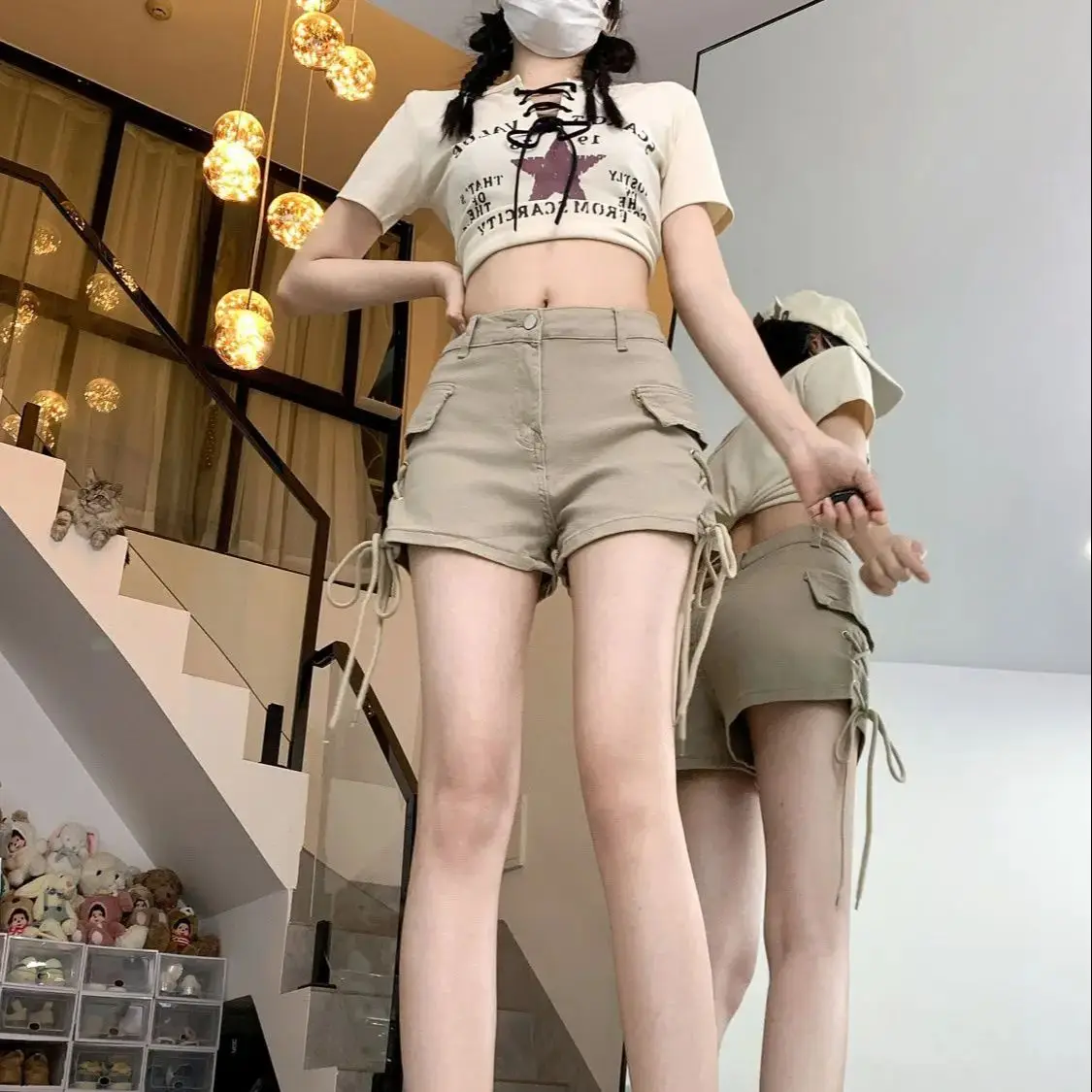 

Retro High-Waisted Slim Pants Work Pants Jeans Women Summer New Versatile Design Drawstring Niche Casual Versatile Shorts