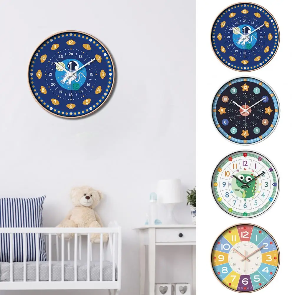 12-Inch Round Wall Clock Cartoon Dinosaur Astronaut Planet Battery Operated Bedroom Digital Analog Clock Home Decor Kids Gift