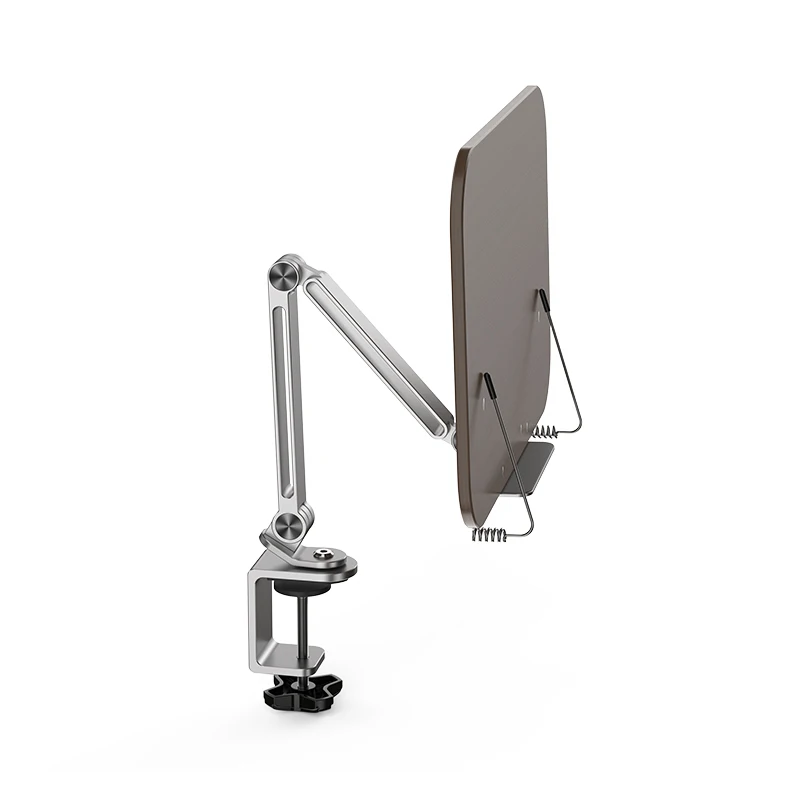 HR06 Aluminum Walnut Wood Book Holder 360 Rotate Height Adjustable Long Arm Reading Book Stand Bookends for Desk