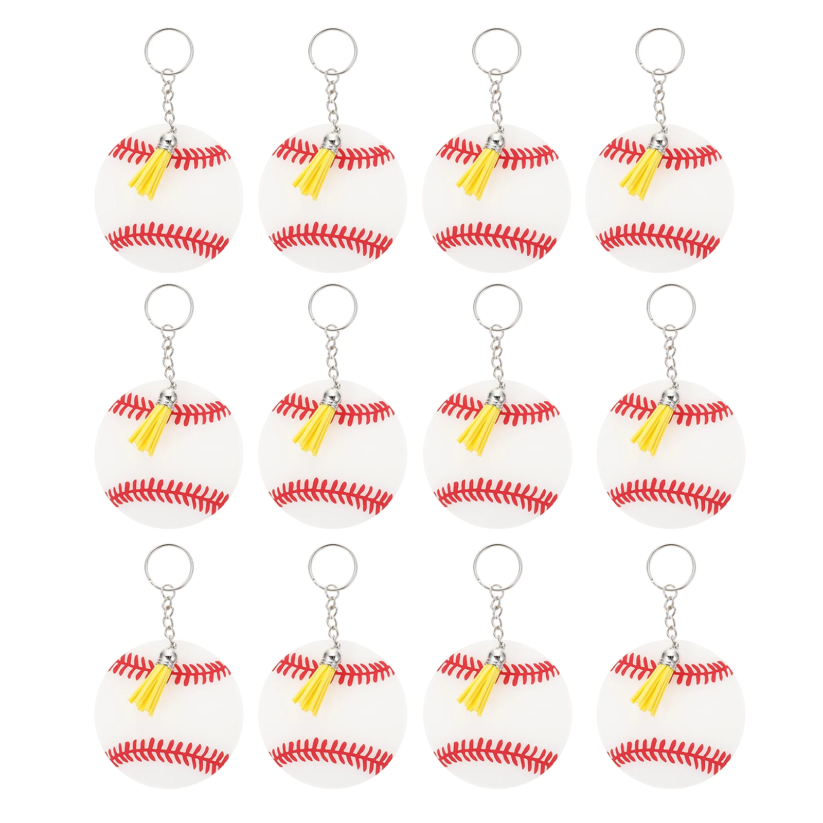 

12 Sets Yellow Rings Baseball Key Chain Boy Gifts Lightweight Compact Bag Pendant Key Ring nament Storage Jewelry Accessories