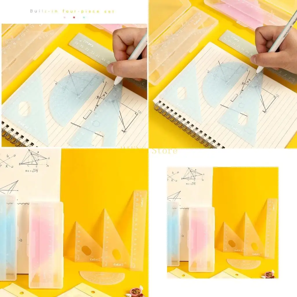 4 PACK Plastic for Triangle Ruler Straight Rulers Protractor Set Math Geometry R best sale