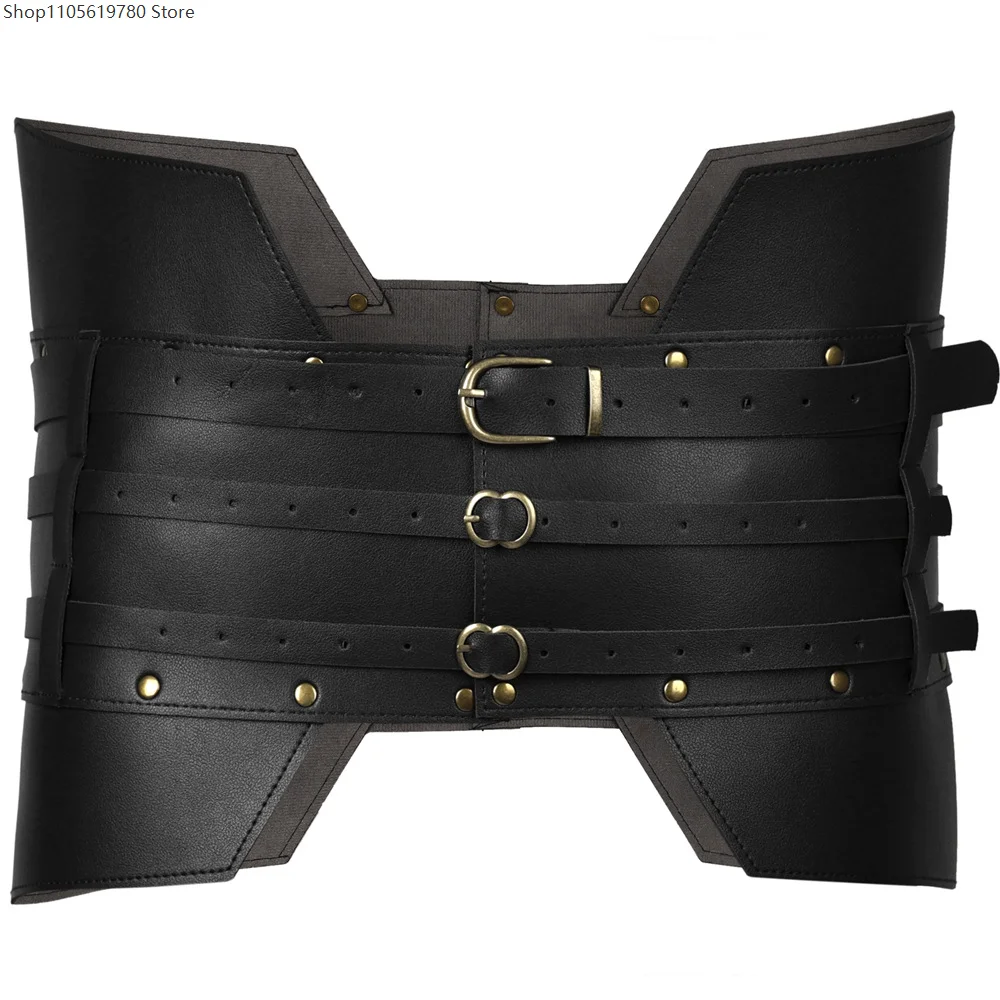Medieval Vintage PU Leather Wide Belt Men Knight Steampunk Corset Viking Pirate Girdle Adult Halloween Cosplay Stage Accessory