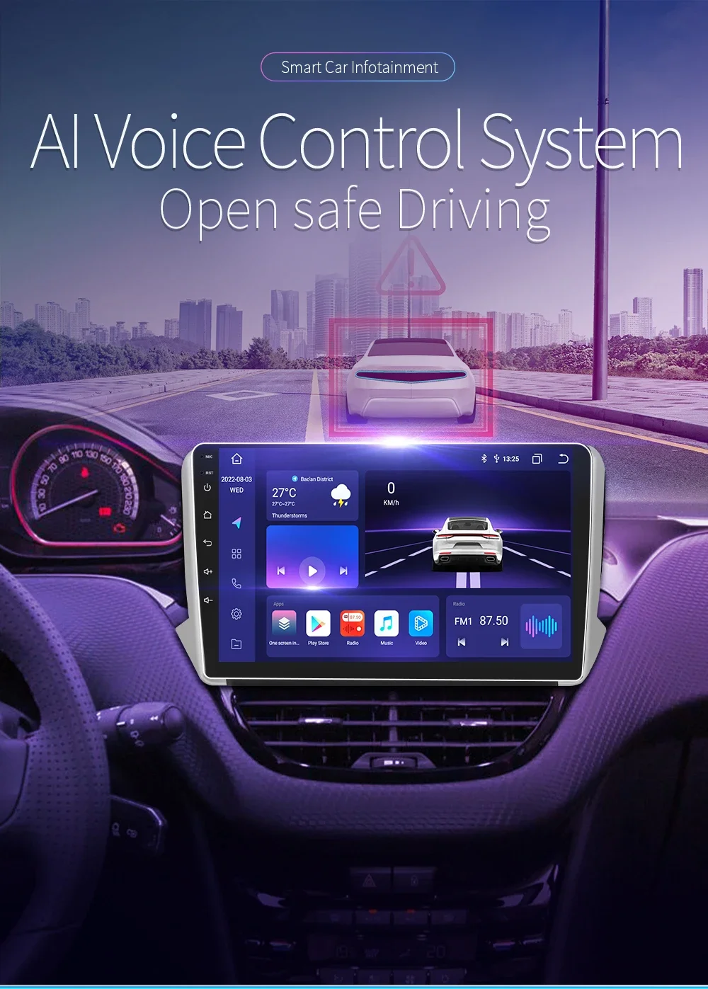 Hizpo Autoradio Carplay 4G 8581 AI Systeme Android Autoradio für Peugeot 208 2008 Serie 2012-2018 Multimedia Video Player GPS – Detail 4