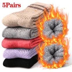 5 Pairs Wool Striped Socks Thick Warm High Quality Socks Casual Sweat Absorption Sports Socks Breathability Comfort Mid Length