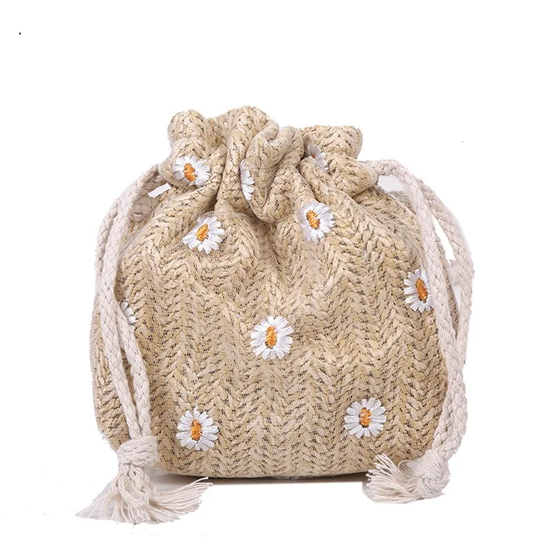 Straw Weave Bucket Bags Rattan Women Summer Beach Shoulder Bags Handbags Totes Casual Handbags Retro Small Shoulder Bag