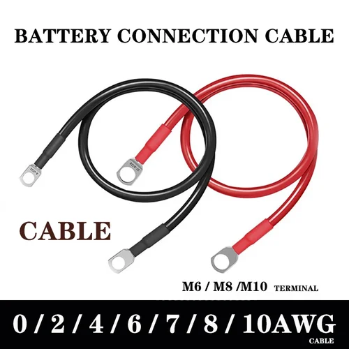 슈퍼 소프트 실리콘 주석 도금 구리선 케이블, 인버터 자동차 태양광용 터미널 러그, 레드 및 블랙, 10 8 7 6 4 2 0AWG, M6 M8 M10 