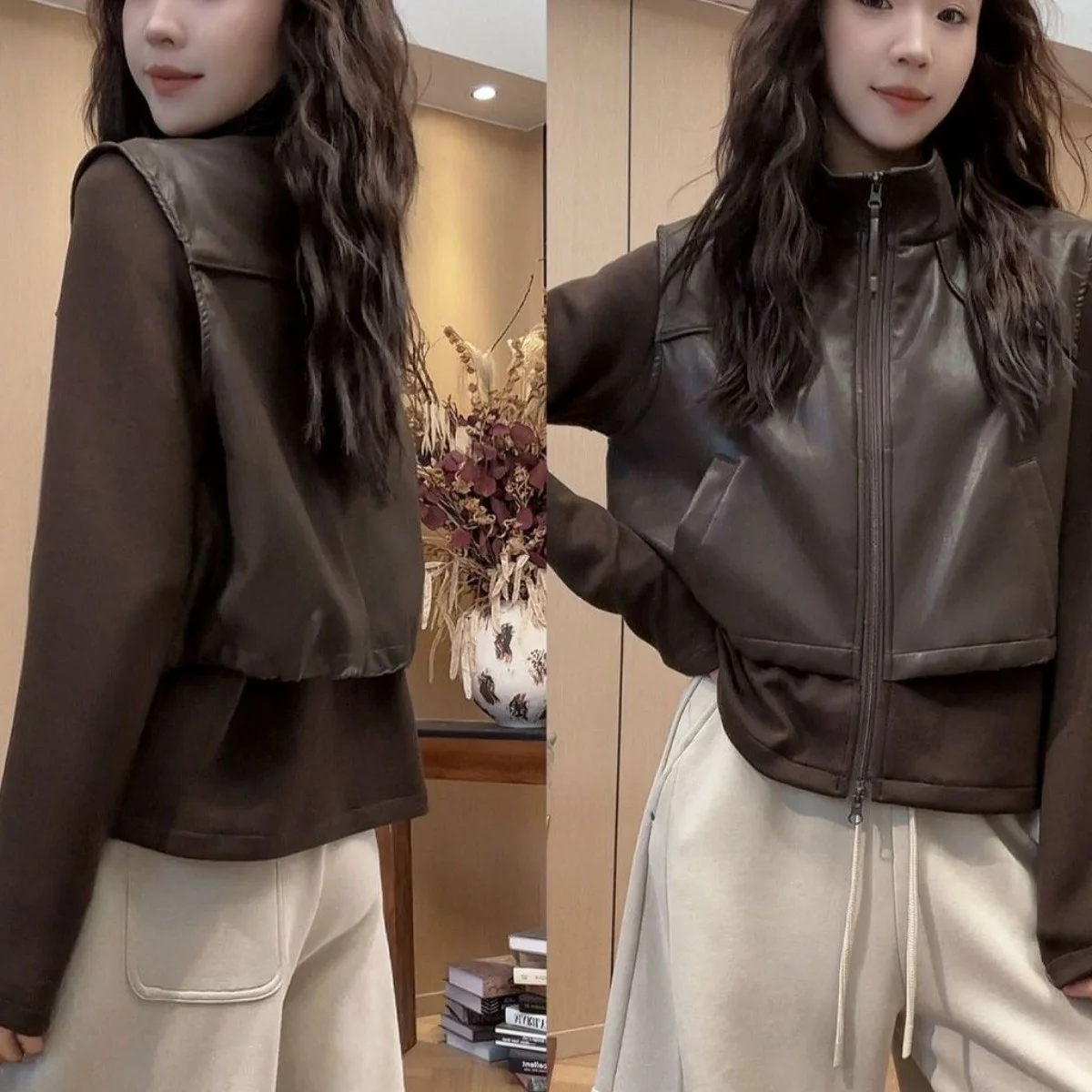 Design Sensation PU Leather Vest Jacket Women's Spring Autumn Style 2026 New Versatile Slimming Top PU Leather Coat