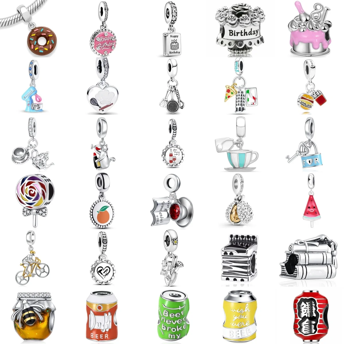 Taza de café de plata S925, botella de bebida de miel, talismán de pastel de cumpleaños apto para Pulsera Original, joyería DIY para mujer