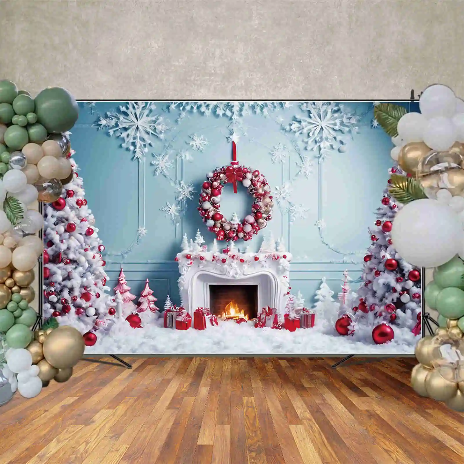 MOON.QG Christmas Snow Tree Backgrounds Living Room Snowflake Gift Silver Western Backdrop Party Decor Photo Shoot Accessories