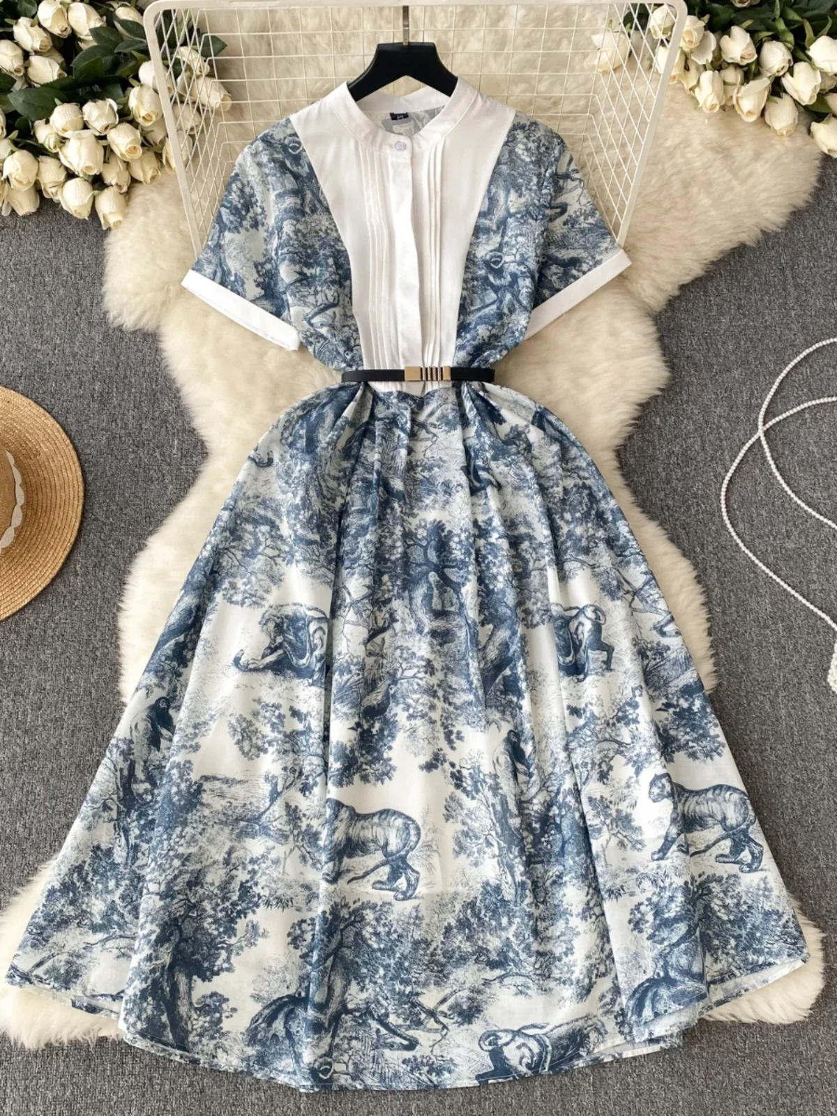 Ele ort Sve Blumendruck Dr. Taillenbetontes Design für Damen, einzigartiger Chic, Super Fairy Aosphere Long Dr