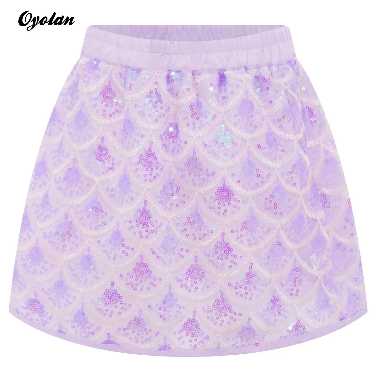 

Kids Girls Mermaid Halloween Outfits Role Play Costume Elastic Waistband Shiny Sequins Fish Scale Skirt with Built-in Shorts