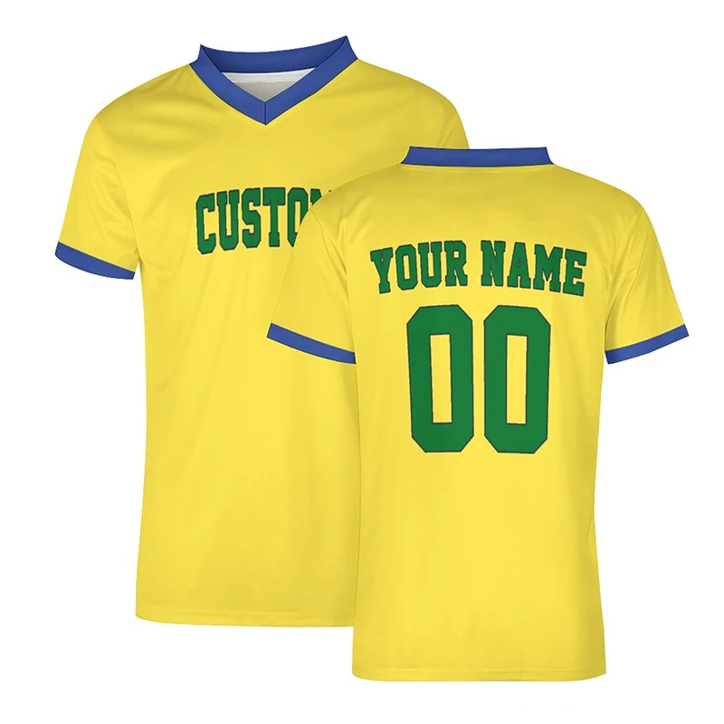 Yellow Men Football Jersey Custom Soccer T-shirts Mesh Sportwear Team Game Plus Size Clothing Cool Quick-Drying Training Wear