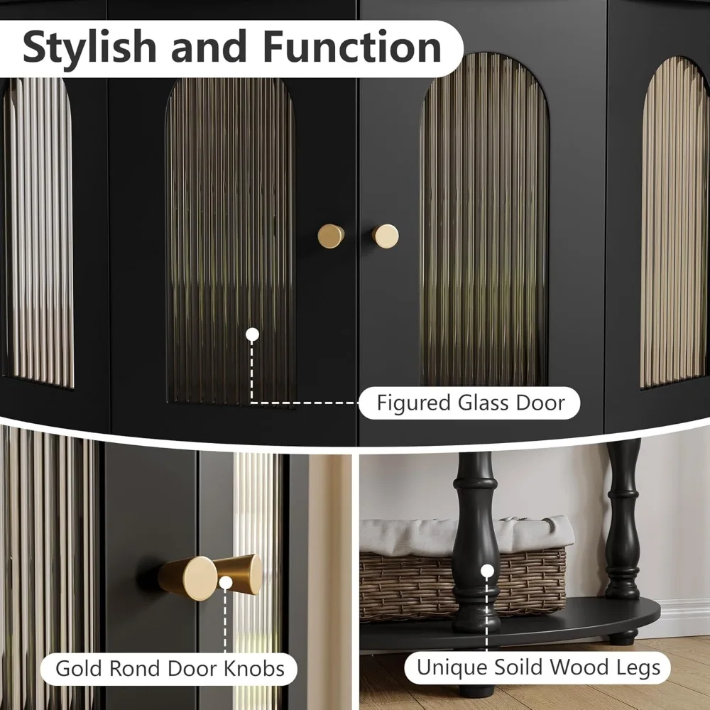 طاولة وحدة تحكم نصف قمر للمدخل، وحدة تحكم حديثة للمدخل من طبقتين مع رف تخزين وباب زجاجي، علامة تبويب أريكة نصف دائرة مقاس 32 بوصة