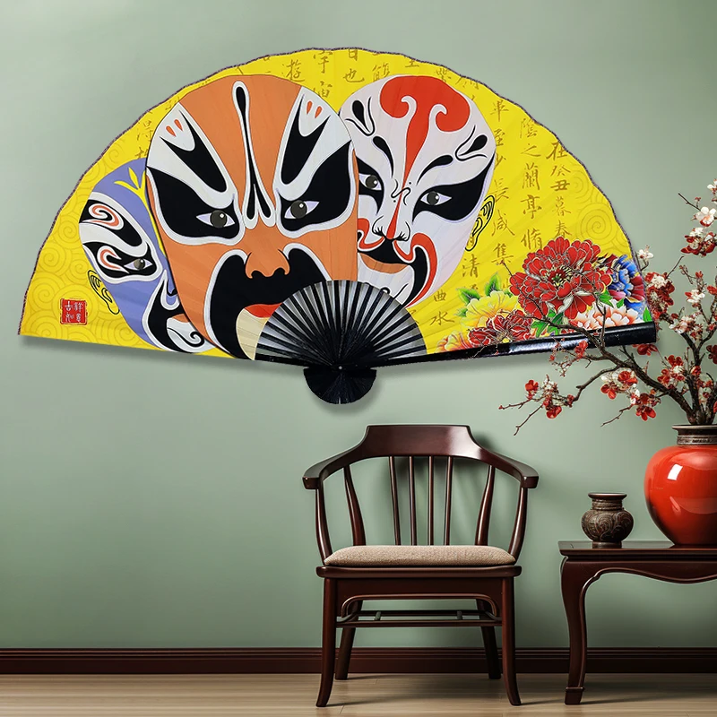 Unfold 90cm Chinese Decoration Folding Fan Classical Wall Mount Oversized Cloth Folding Fan Living Room Decorative Fans