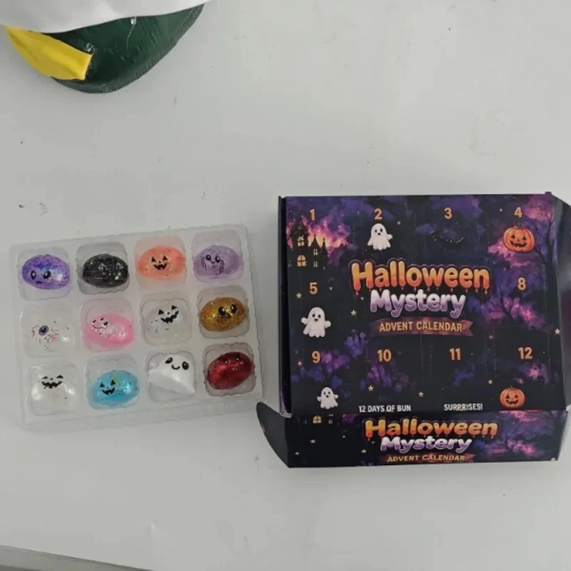 12 Days Halloween Advent Calendar, Squishy Toy Set Mysterys Box, Pumpkin Ghost Slime Stress Relief, Fidget Toys Gifts For Kids