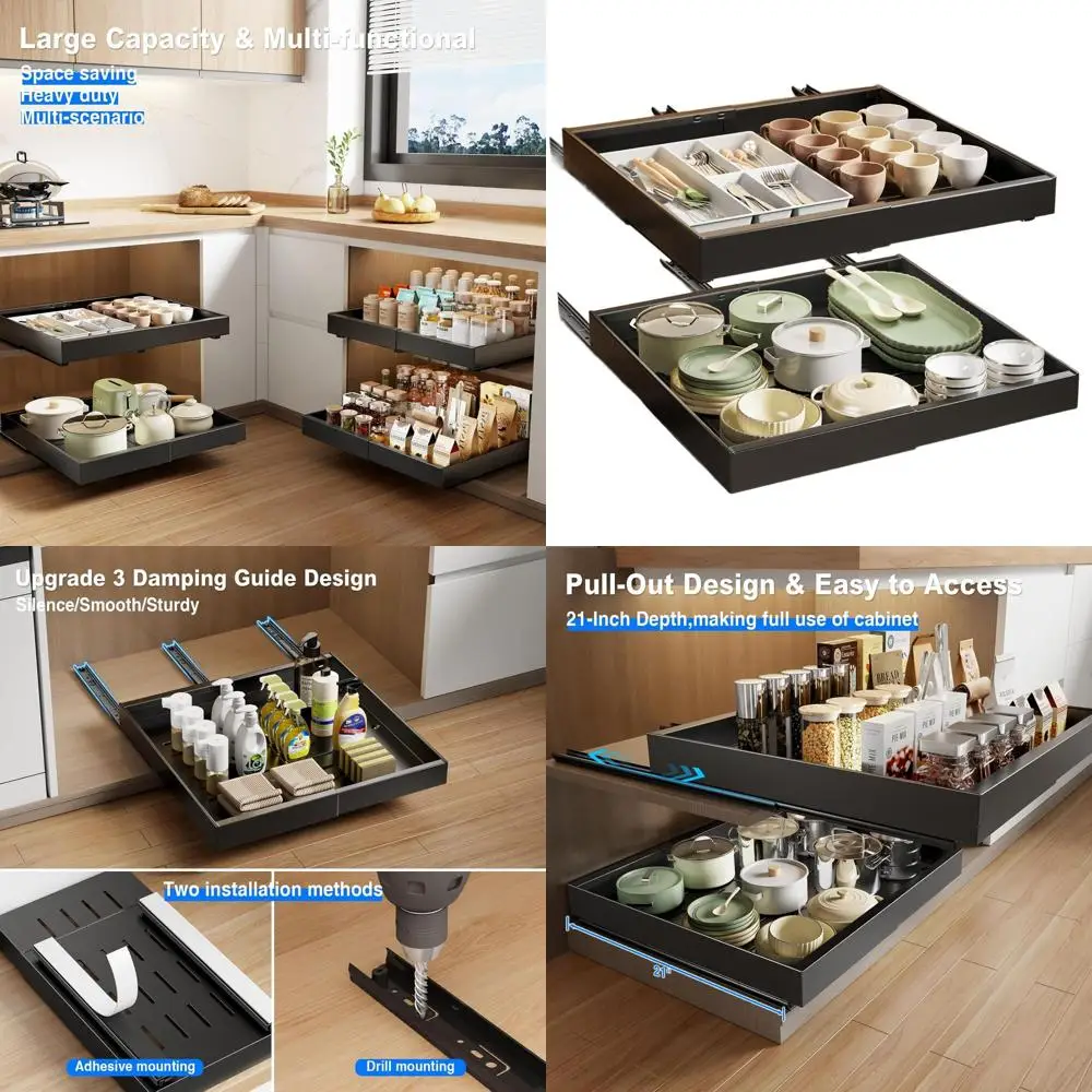 

Expandable 21 Deep Slide-Out Drawer Organizer for Kitchen, Cupboard, Pantry, and Bathroom (Black)
