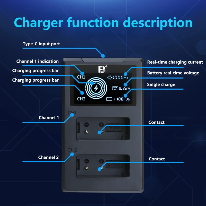 FB LP-E17 Battery LCD Dual USB Charger for Canon R10 R50 R100 Camera R8 RP 850D 800D 760D 750D 200D 77D M6II M5 M3 200D II