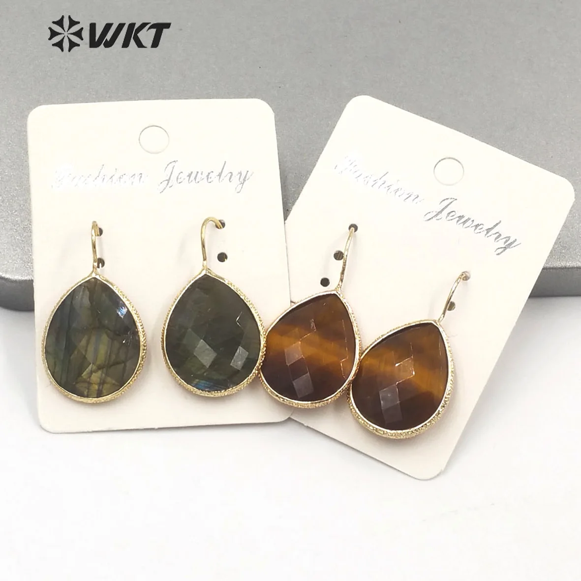 

WKT-E711 WKT 2023 Simple design natural gemstone fashion sale women Drop-shaped earrings accessories gold-plate earrings party