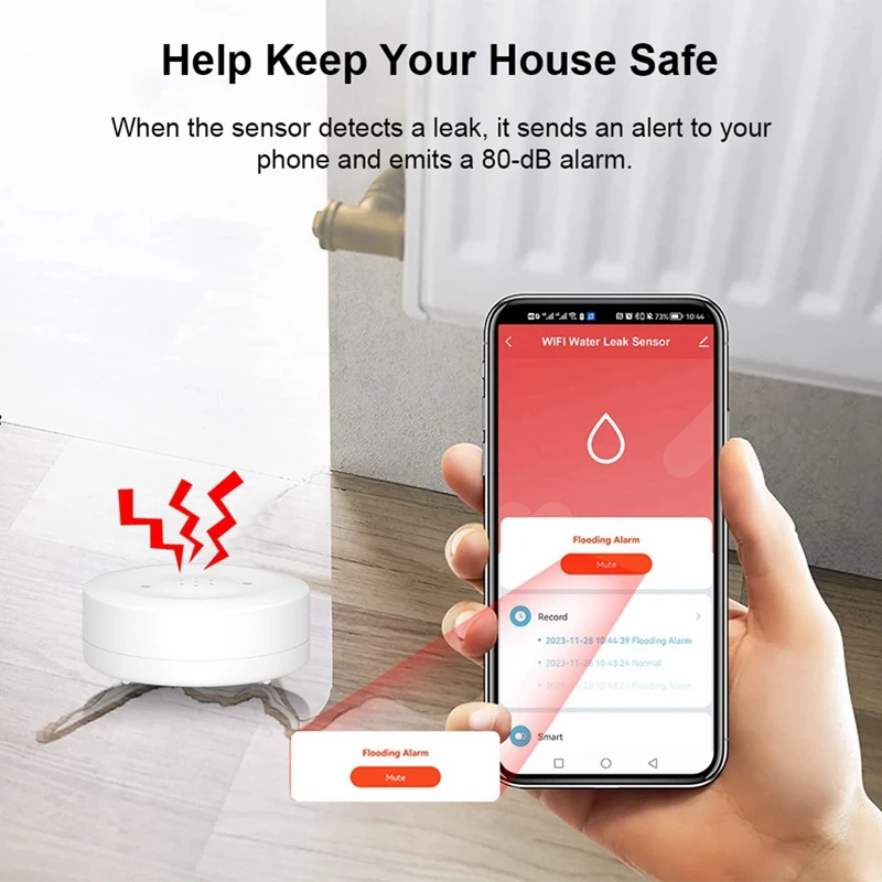 جهاز استشعار تسرب المياه Tuya واي فاي ، كاشف تسرب الفيضانات ، إنذار صوتي ، IP55 مقاوم للماء ، جهاز مراقبة عن بعد ، 80dB