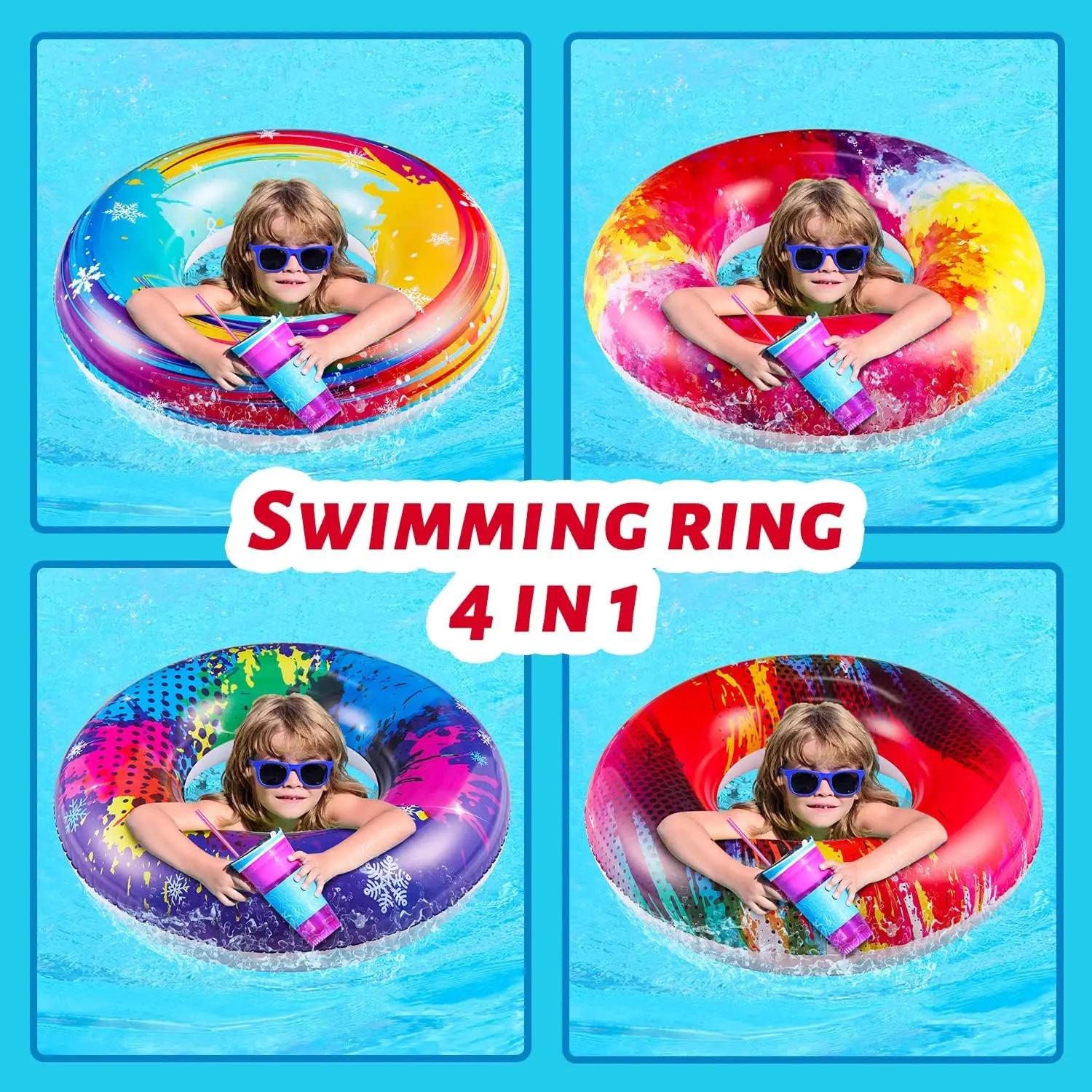 6 pçs grandes piscina flutua tubos: piscina inflável flutua anéis de natação com bolas de praia brilhantemente coloridos piscina flutua festa brinquedos cocô